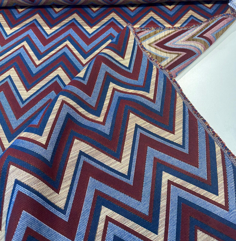 Fischer Sunbrella Redwood Solution Dyed Acrylic Fabric - Chevron, Burgundy/Deep Red, Gold/Tan, Navy Blue, Light Blue, 54" Width (1 Yard)