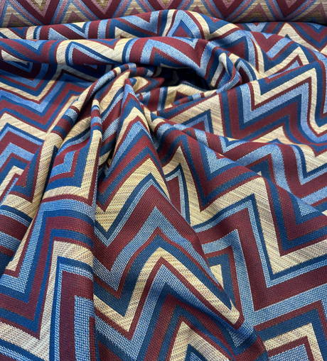 Fischer Sunbrella Redwood Solution Dyed Acrylic Fabric - Chevron, Burgundy/Deep Red, Gold/Tan, Navy Blue, Light Blue, 54" Width (1 Yard)