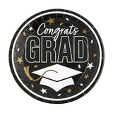 Gold Congrats Grad Round Paper Dinner Plates 9 Inch 25 Count
