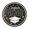 Gold Congrats Grad Round Paper Dinner Plates 9 Inch 25 Count
