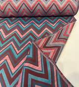 Fischer Carnival Sunbrella Solution Dyed Acrylic Fabric - Chevron, Red/Turquoise/Teal/Pink/Brown, 54" Width, 18" Vertical Repeat, 14" Horizontal Repeat (1 Yard)