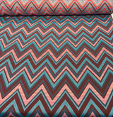 Fischer Carnival Sunbrella Solution Dyed Acrylic Fabric - Chevron, Red/Turquoise/Teal/Pink/Brown, 54" Width, 18" Vertical Repeat, 14" Horizontal Repeat (1 Yard)