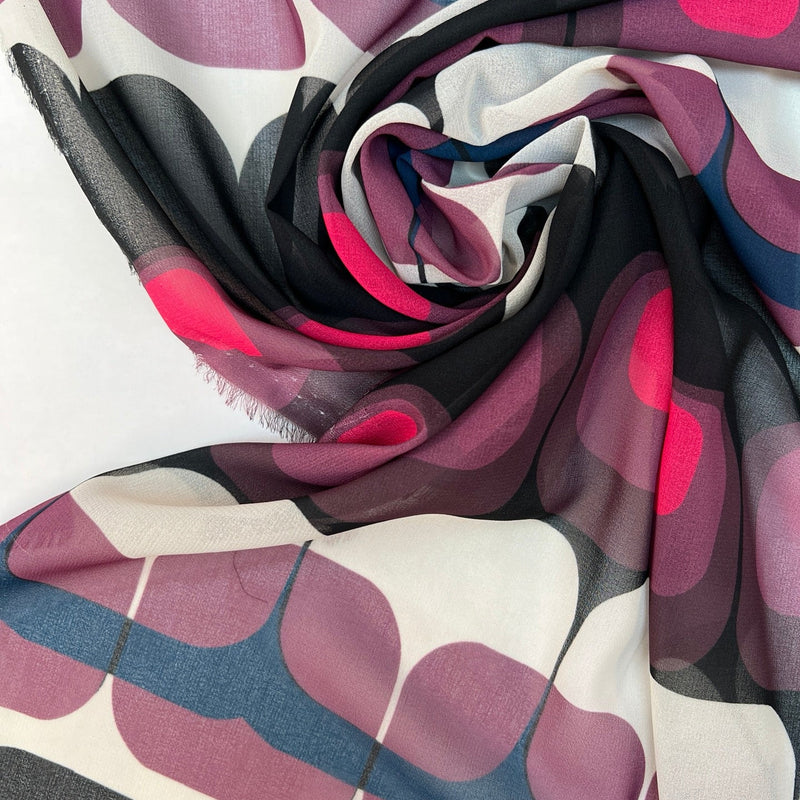 Polyester Chiffon Crepe Black Purple Printed