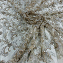 Beaded Lace Fabric Embroidered Mesh Champagne