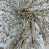 Beaded Lace Fabric Embroidered Mesh Champagne
