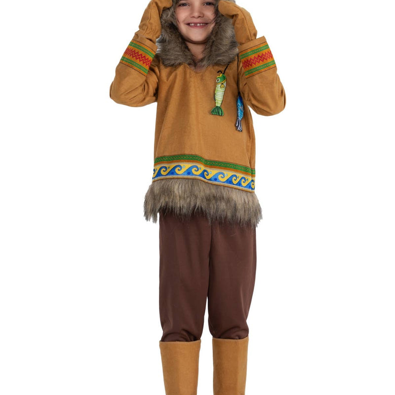 Kids arctic explorer costume with hooded shirt pants mitts and boot covers