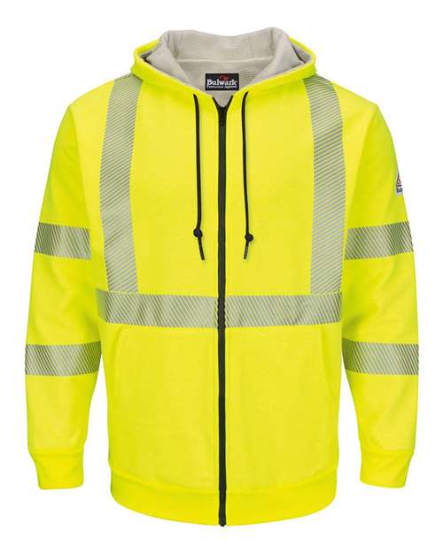 Bulwark Men's Hi-Visibility Zip-Front Hooded Fleece Sweatshirt with Waffle Lining