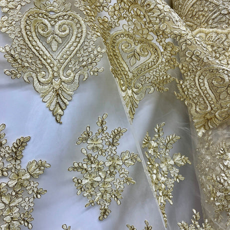 Embroidered Lace Fabric on Polyester Net Mesh