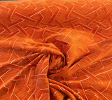 Zara Orange Marmalade Velvet Fabric - Geometric Diamond Pattern, Orange With Silver Beige Lines, 56" Width (1 Yard)