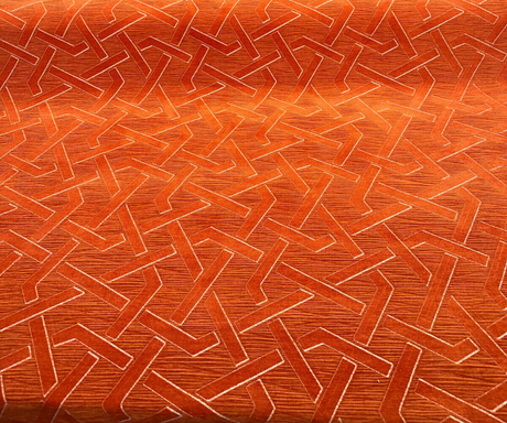 Zara Orange Marmalade Velvet Fabric - Geometric Diamond Pattern, Orange With Silver Beige Lines, 56" Width (1 Yard)