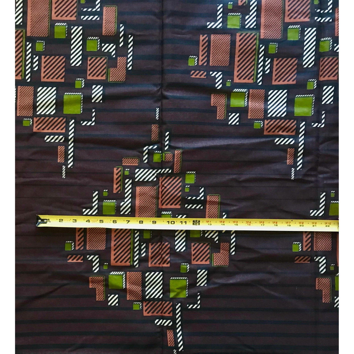 Kumasi Skyline 100 Percent Cotton Fabric - Brown, Green, Beige African Print, 45-47" Width (Per Yard)