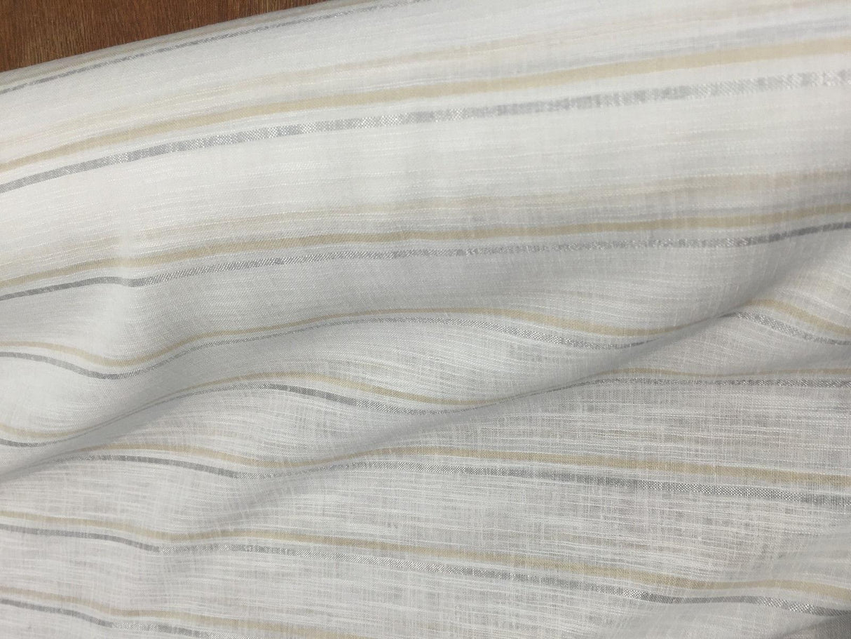 P Kaufmann Salt White Gold Byline Elegant Sheer Polyester Fabric - White Gold Sheer Pattern, 120" Width (1 Yard)