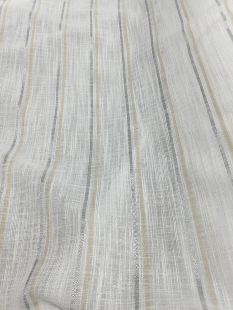 P Kaufmann Salt White Gold Byline Elegant Sheer Polyester Fabric - White Gold Sheer Pattern, 120" Width (1 Yard)