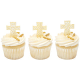 Gold Cross Assortment Cupcake Decorating Pics Toppers 12 set