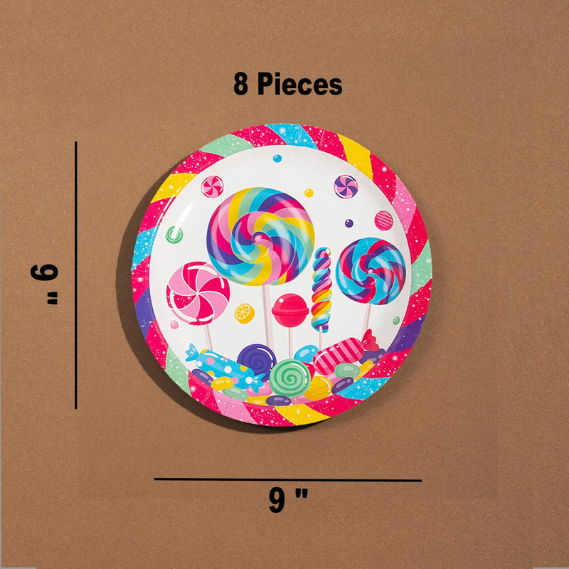 8 Ct. Candy World Paper Dinner Plates 9" Colorful Candy & Lollipop Design