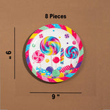 8 Ct. Candy World Paper Dinner Plates 9" Colorful Candy & Lollipop Design
