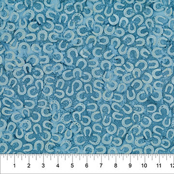 Cotton Fabric Saddle Up Horseshoes Steel Blue 43/44"