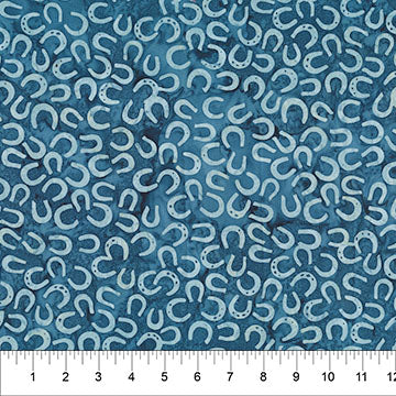 Cotton Print Saddle Up Horseshoes Got the Blues Fabric 43/44"
