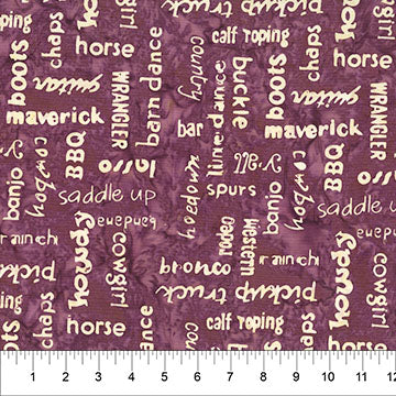 Cotton Print Saddle Up Words Raspberry Fabric 43/44