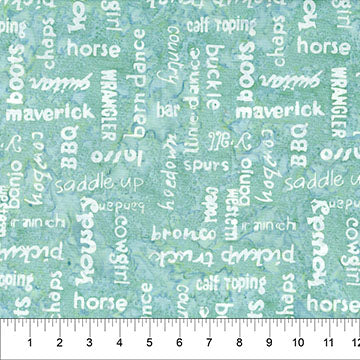 Cotton Fabric Saddle Up Words Caribbean 43/44"
