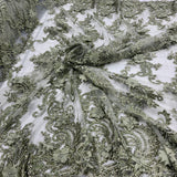 Beaded Floral Lace Fabric 3D Embroidered Net Mesh 52" Wide