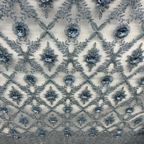 Beaded 3D Floral Lace Fabric
