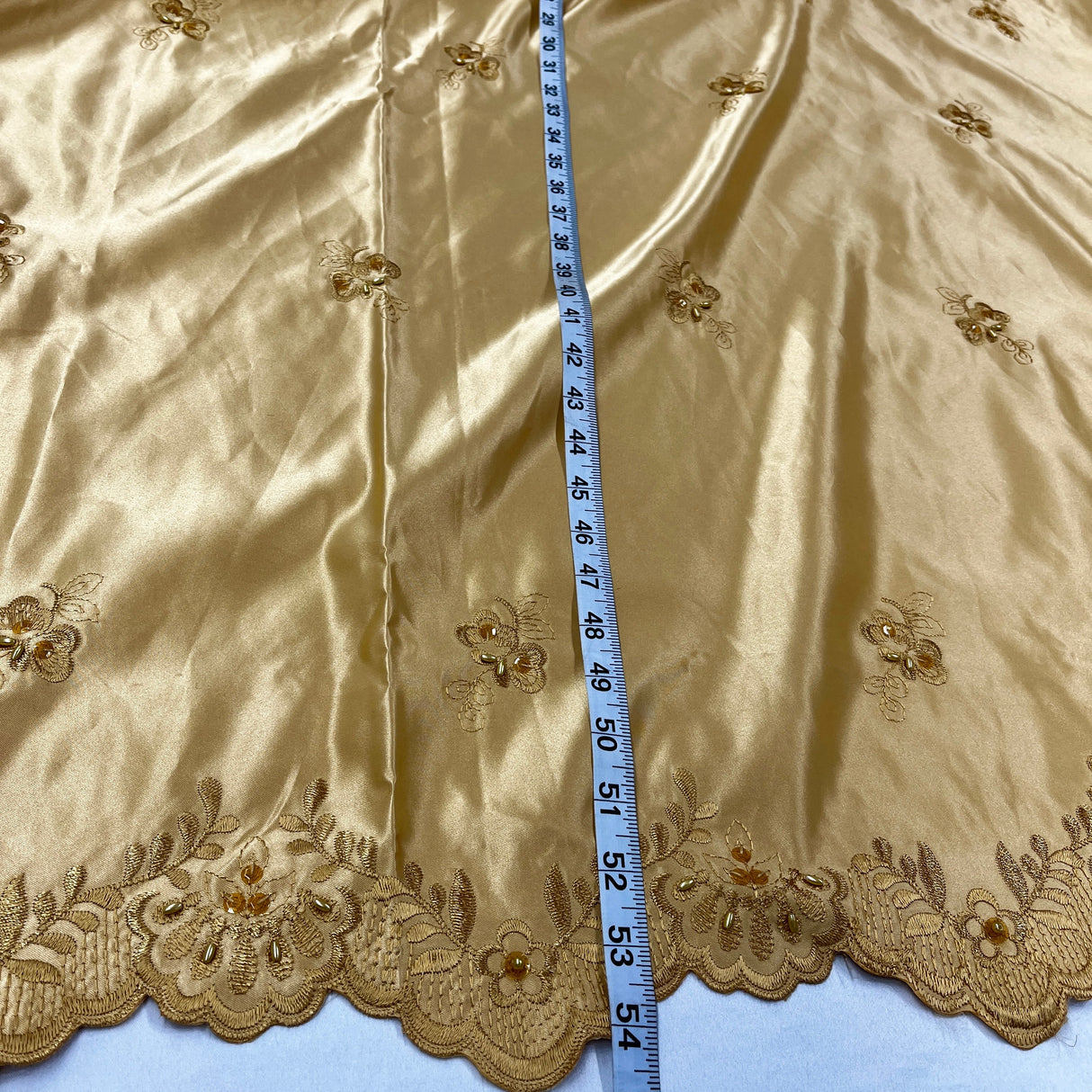 Beaded Bridal Lace Fabric - 100 Percent Polyester Satin, Floral Embroidery, 54" Width (1 Yard)