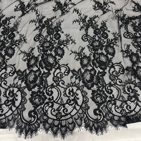 3 Yards Chantilly Embroidered Lace Fabric with Eyelash Scallop