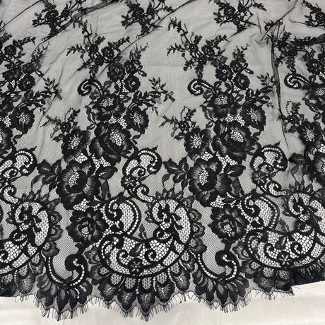 Embroidered Lace Fabric with Eyelash Scallop