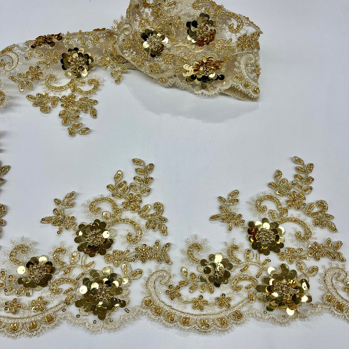 Beaded Corded Floral Lace Trim