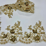 Beaded Corded Floral Lace Trimming Polyester Fabric - Gold Metallic, Silver Metallic, Ivory, White Floral Embroidered, 6.5" Width (1 Yard)