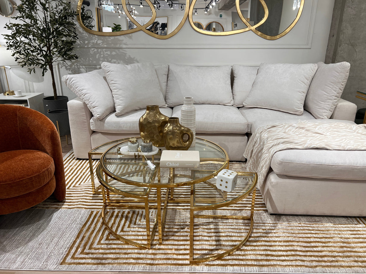 METZ 4207 Polyester Viscose Fabric - Abstract Crème Beige, Gold Bronze Geometrical Double Stacked Square High-Low Design, 9' 8" X 13' (1 Unit)