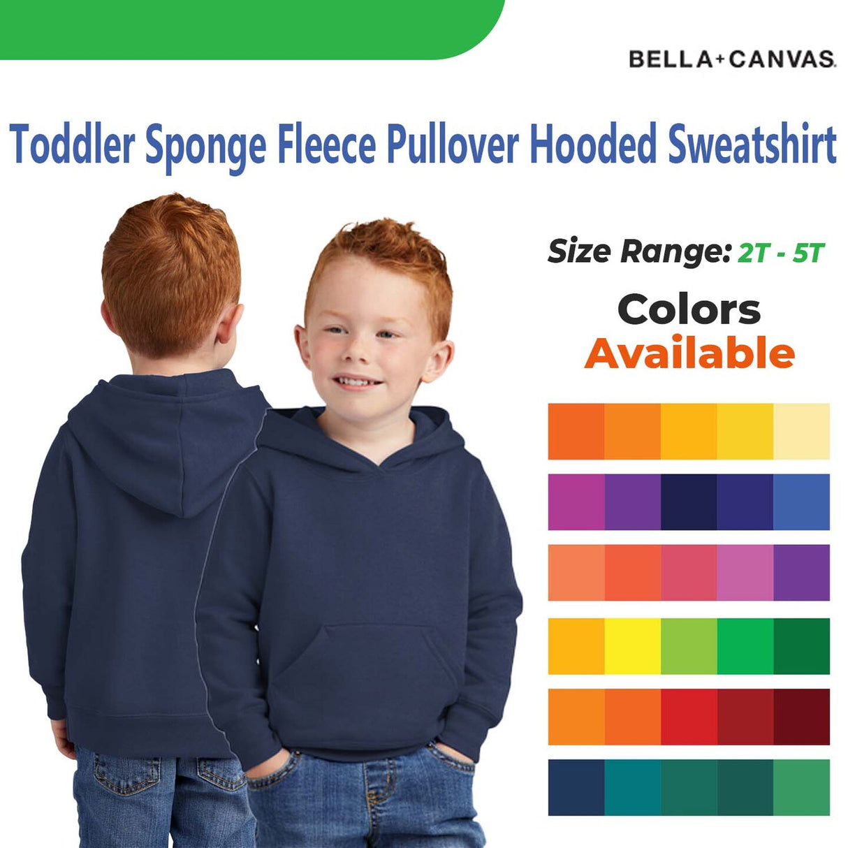 Bella + Canvas® Toddler Sponge Fleece Pullover Hooded Sweatshirt