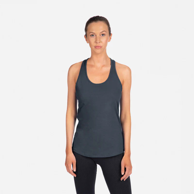 Next Level 1533 Women's Tank Top Cotton Poly Jersey Fabric - Indigo, Racerback, Side Seamed, Curved Hem, Tear Away Label (1 Piece)