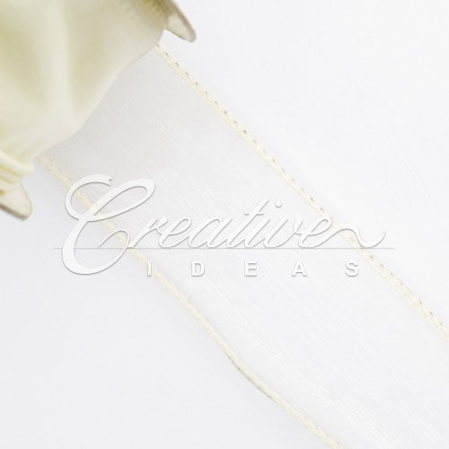 1 1/2" Wired Organza Ribbon - 10 Yards (Ivory)