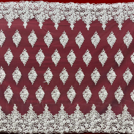 Beaded 3D Floral Lace Fabric