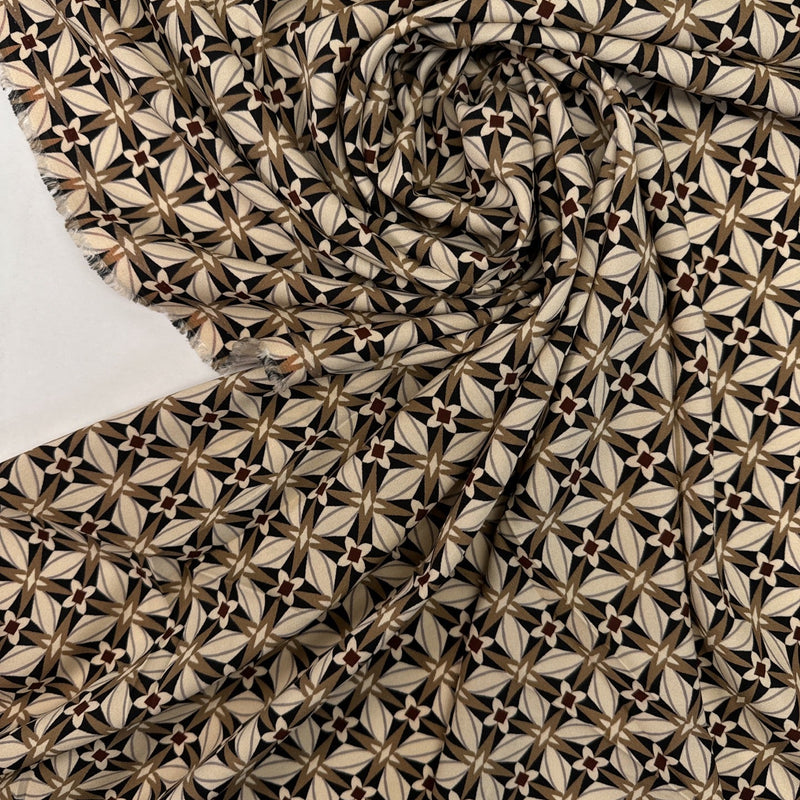 Printed Polyester Beige Black Striped Geometric