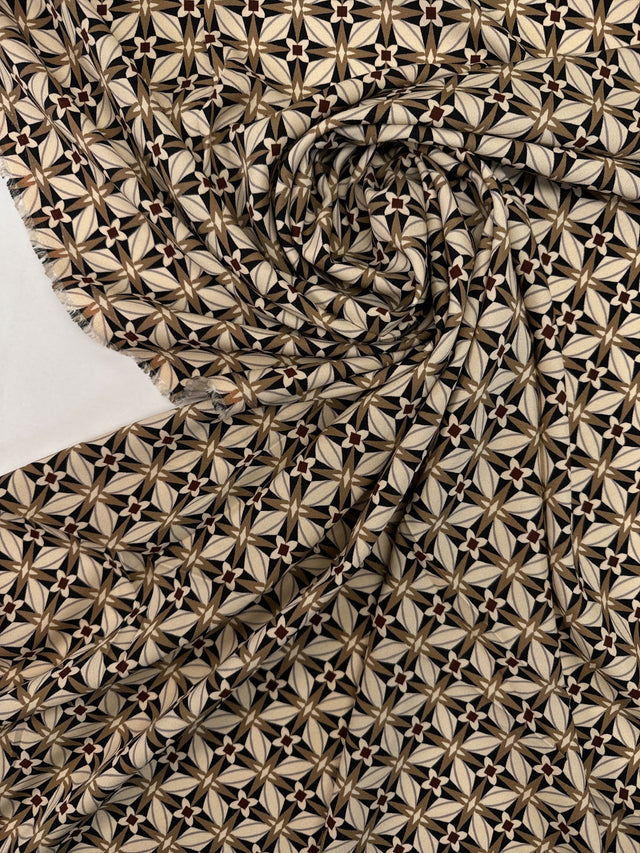 Printed Polyester Beige Black Striped Geometric