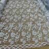 1 Yard Silver Beaded and Corded Lace Fabric Embroidered on Polyester Net Mesh for Elegant Bridal and Evening Designs – 52"