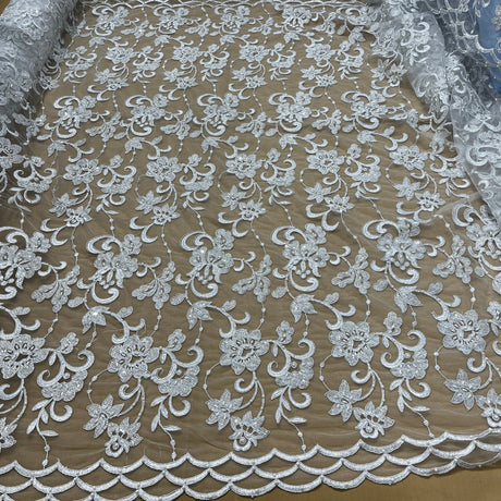 Beaded Corded Bridal Lace Silver