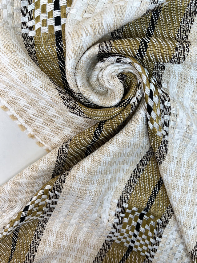 Wool Tweed Blend Checked Beige-Green with Lurex