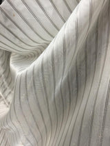 P Kaufmann Crossing Elegant Silver Stripe Sheer Polyester Sheer Fabric - Silver Stripe, 126" Width (1 Yard)