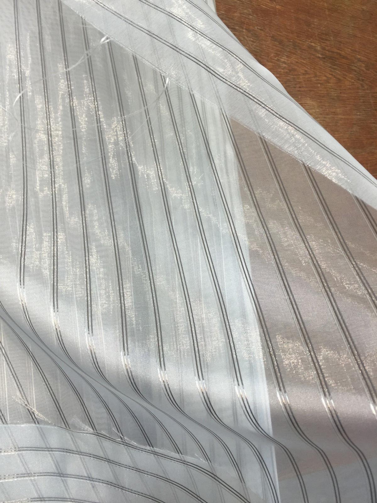 P Kaufmann Crossing Elegant Silver Stripe Sheer Polyester Sheer Fabric - Silver Stripe, 126" Width (1 Yard)