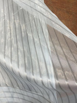 P Kaufmann Crossing Elegant Silver Stripe Sheer Polyester Sheer Fabric - Silver Stripe, 126" Width (1 Yard)