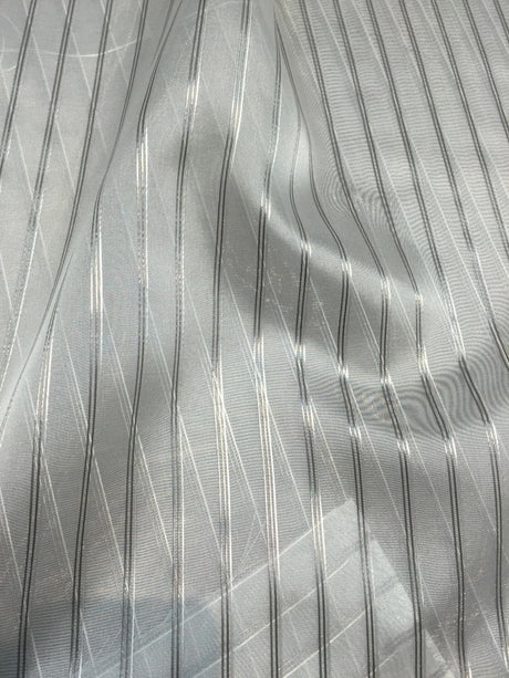 P Kaufmann Crossing Elegant Silver Stripe Sheer Polyester Sheer Fabric - Silver Stripe, 126" Width (1 Yard)