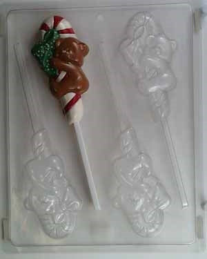 Candy Cane Bear with Bow Chocolate Mold