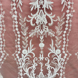 1 Yard Beaded Lace Fabric Embroidered on 100% Polyester Net Mesh, Elegant Sheer Textile for Dressmaking