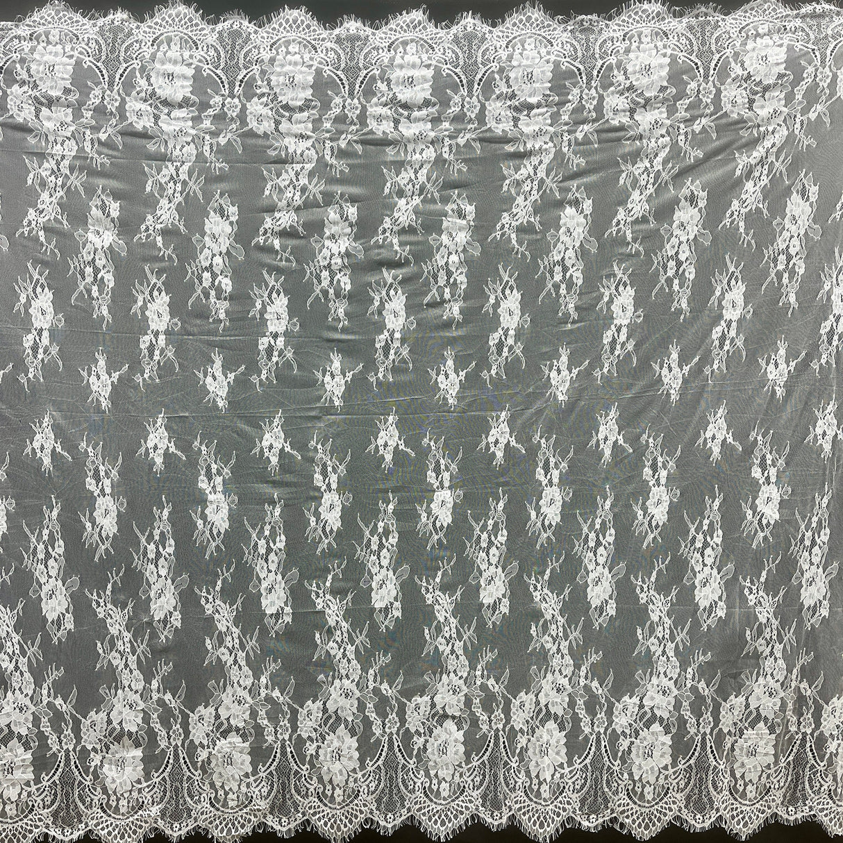 Embroidered Chantilly Lace Fabric with Eyelash Scallop