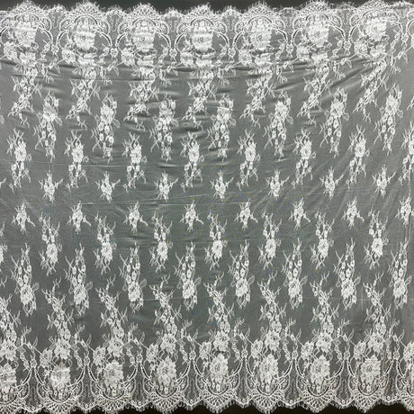 Embroidered Chantilly Lace Fabric with Eyelash Scallop