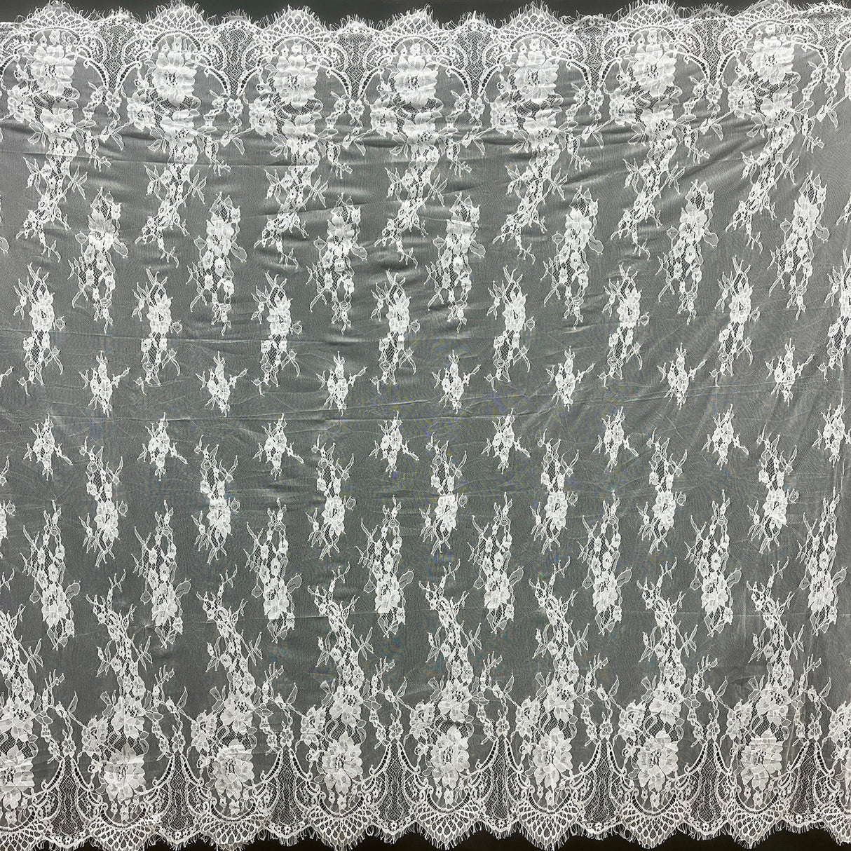 1 Yard Chantilly Embroidered Lace Fabric with Eyelash Scallop, 58" Wide French Alençon Lace for Bridal & Evening Dresses